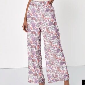 Lulu's Paisley Wide-Leg Pants in Pink and Purple, size S
